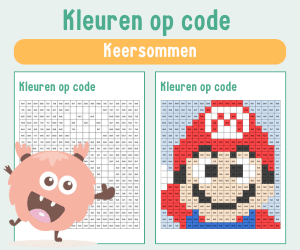 Werkbladen rekenen kleuren op code Mario