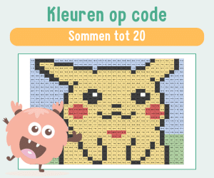 Werkbladen rekenen kleuren op code Pikachu