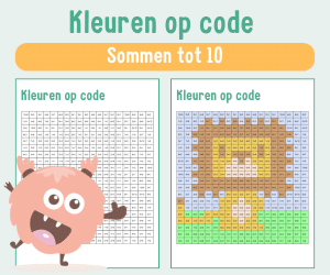 Werkbladen rekenen kleuren op code sommen tot 10